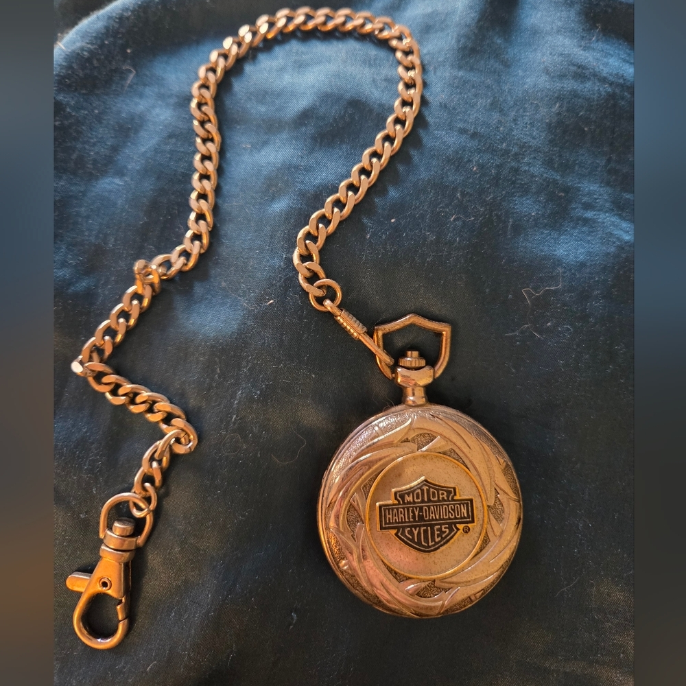 Harley-Davidson Gold Tone Pocket Watch with Chain